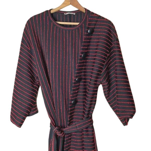 Zara Trafaluc striped faux wrap dress with belt large buttons 3/4 sleeve medium - Picture 1 of 6